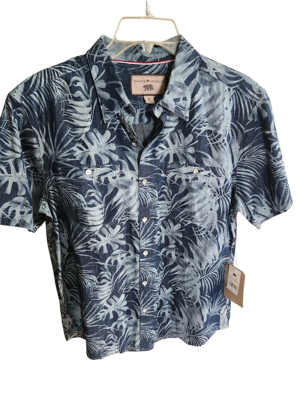 Men's Blue Tropical Print Beach Short-Sleeve Shirt